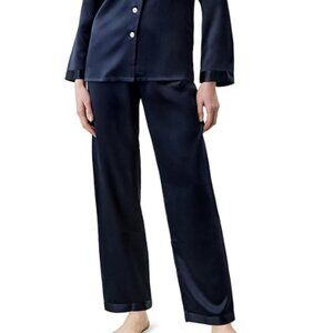 Lilysilk 100% Mulberry Silk Navy Blue Elastic Waist Pants Size 8/10